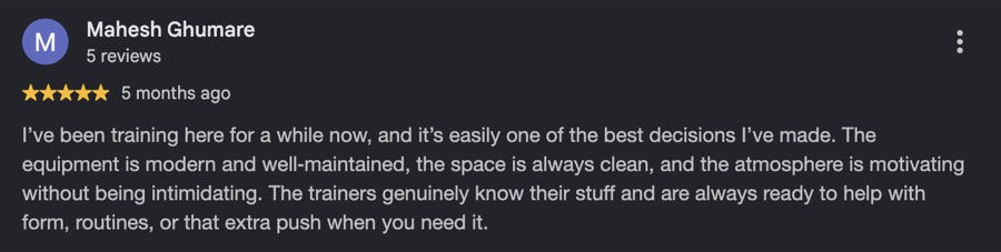 Google review from a Real Show Fitness member
