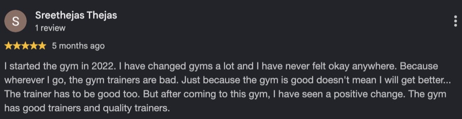 Google review from a Real Show Fitness member